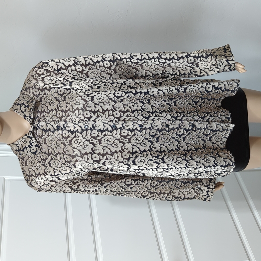 Vintage VOIR COLLECTION Sheer Mesh Metallic Long Sleeve Shirt Size L